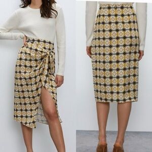 Aritzia Babaton Bello Wrap Skirt Mustard Pure Indigo Sarong style 0